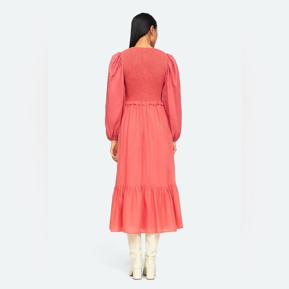 Sea NY Pink Long Sleeved Hattie Ramie Smocked Dress in Sorbet Ruffled - Picture 8 of 14